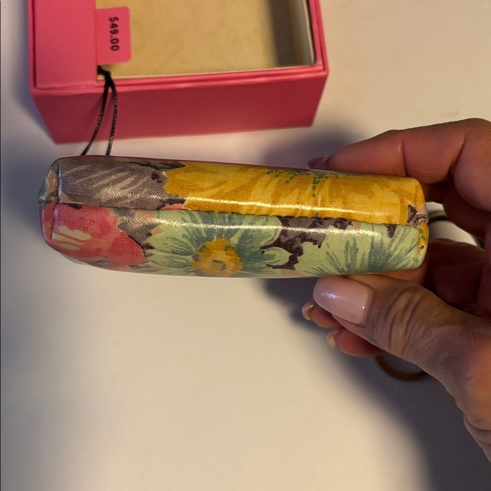 PATRICIA NASH MULTICOLOR FLORAL FRAME POUCH WITH KEY RINGS GENUINE LEATHER NEW - Picture 10 of 14